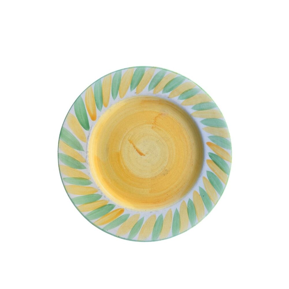 Suzanne Katkhuda Redware Yellow & Green Hand-Painted 8 1/2" Salad Plate From Eng
